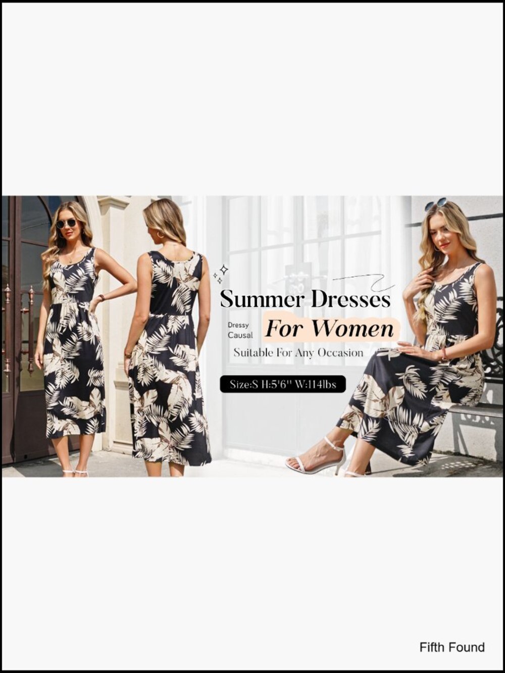 Women's Sleeveless Scoop Neck A-Line Midi Summer Dress with Pockets - Picture 6 of 7